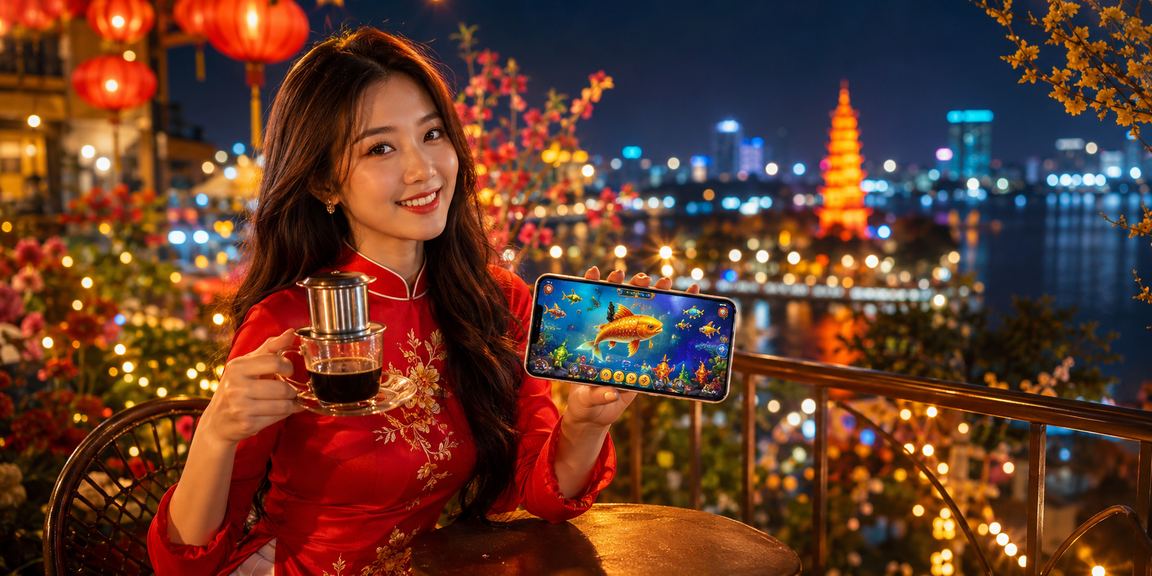 Người chơi Hà Nội thưởng thức cà phê và tham gia bắn cá trực tuyến trên vn999